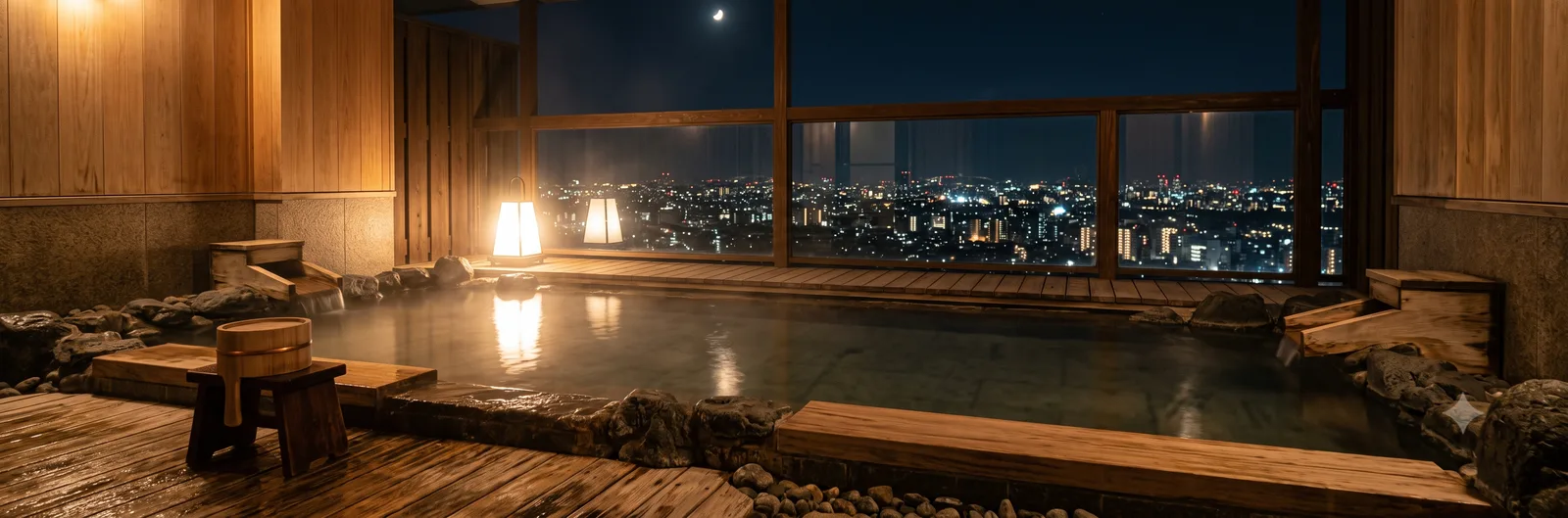 A natural hot spring with a night view (image)