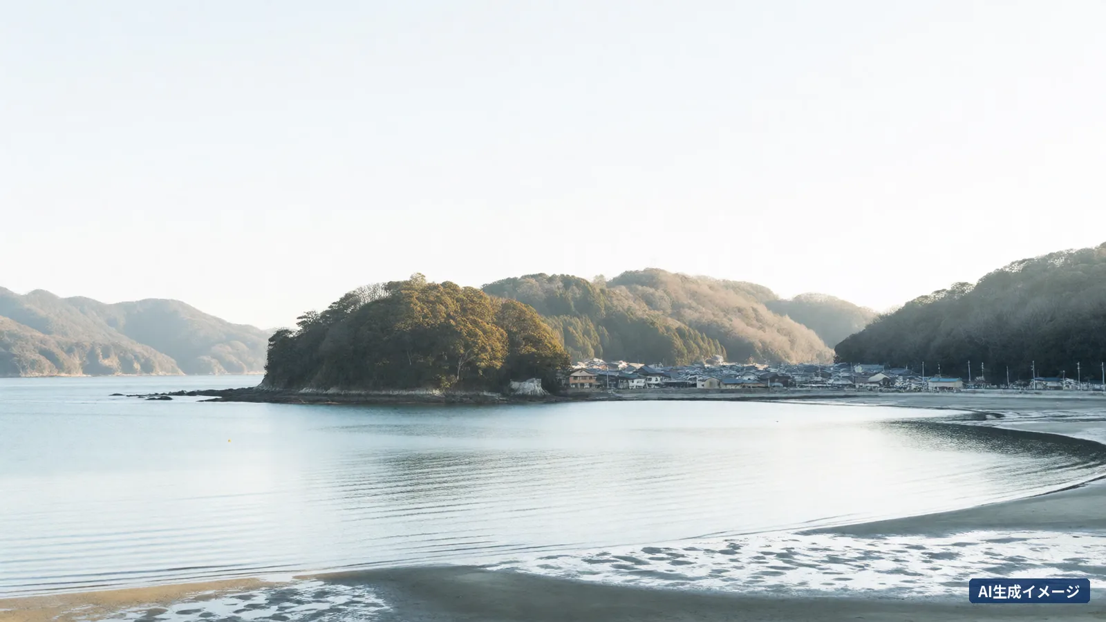 Islands and tidal flats across the Seto Inland Sea in the morning (AI-generated image)