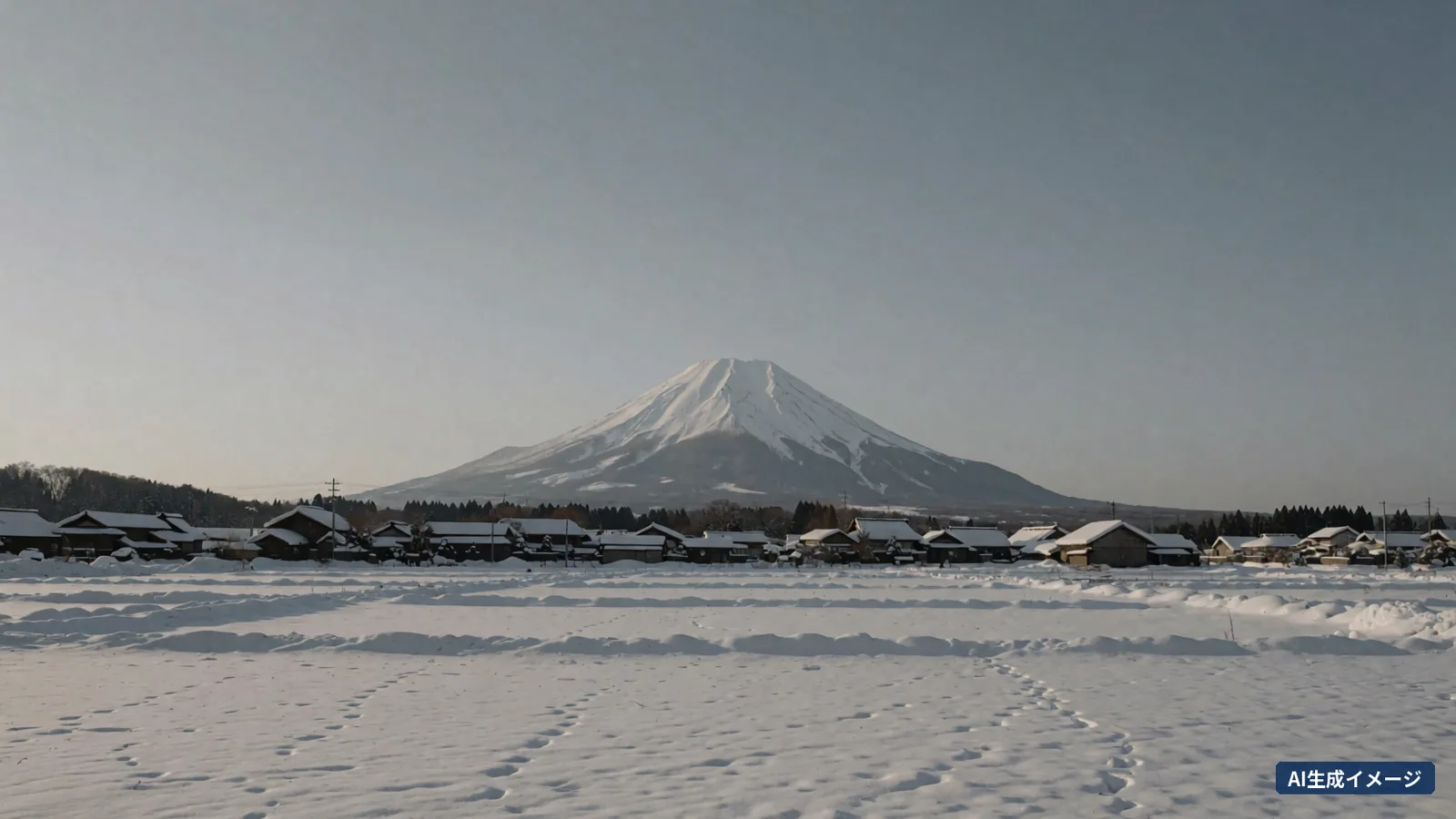 A conical snow-covered peak above a winter village near Niseko (AI-generated image)
