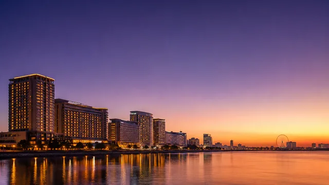 Hotels along Tokyo Bay at dusk